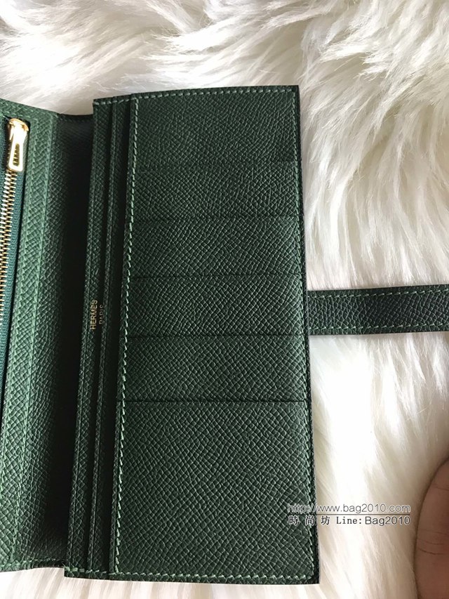 Hermes錢包 愛馬仕bearn長款錢夾 進口epsom皮 英國綠  tdh2189